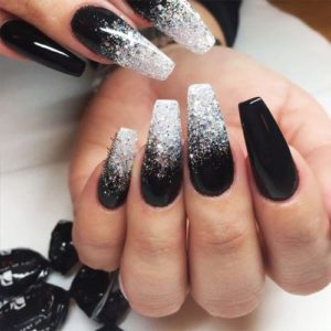 Glitter and Black Ombre Nails