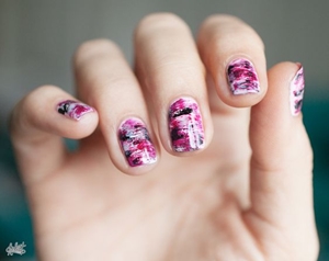 black pink marble nails