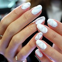 white cream marble nails