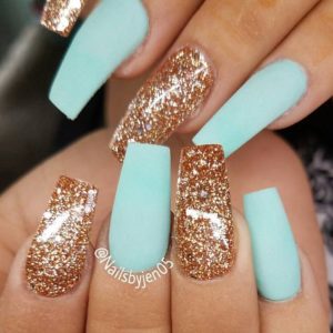 turquoise gold nails