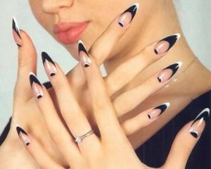 monochrome almond nails