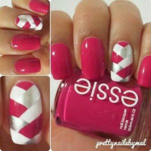 neon pink and silver nails