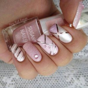 pink striped manicure