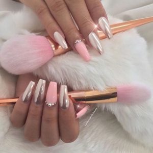 pink silver nails