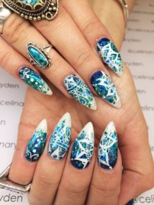Blue Mandala Pointy Stiletto Nails