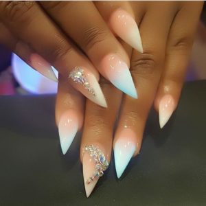 Crystal Ball Glow In The Dark Ombre Pointy Stiletto Nails