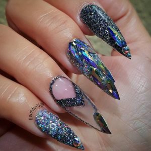 Glitter and Negative Space Pointy Stiletto Nails