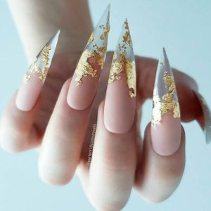 Gold Foil Pointy Stiletto Nails