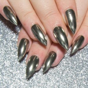 Silver Chrome Mirror Pointy Stiletto Nails