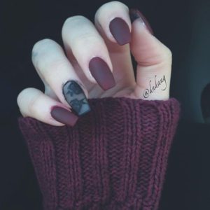 Burgundy Nails with a Black Lace Effect
