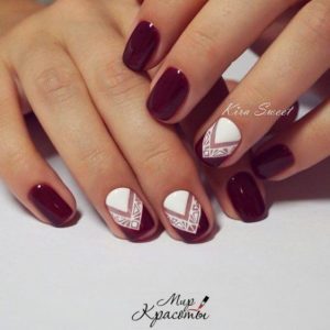 Decorative White and Burgundy Nails
