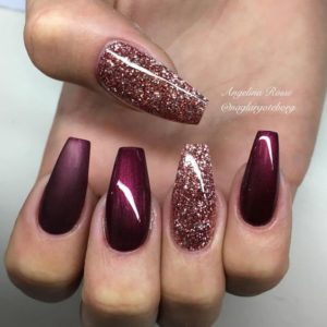 Burgundy Nails with glitter