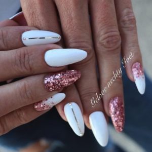 pink gold white nails