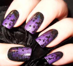Gothic Silhouette Purple Nail Design