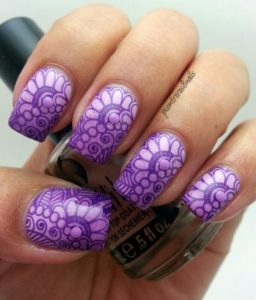 Mandala Inspired Print on Purple Nails