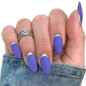 Purple Nails with Silver Cuticle Detail