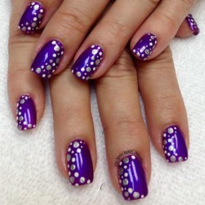 Purple Nail Design with Silver Polka Dots