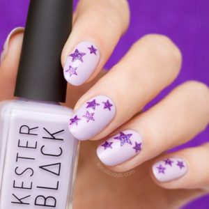 Purple Nails with Cute Little Stars