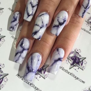 White and Purple Marble Nails