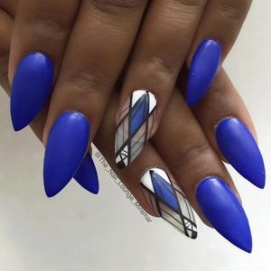 bright blue geometric nails