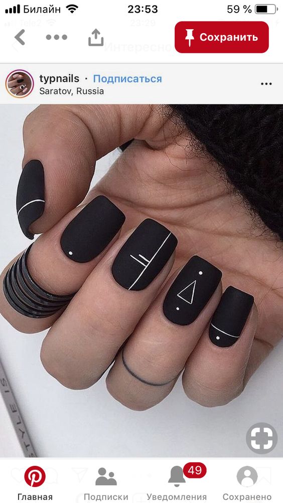 black white geometric nails