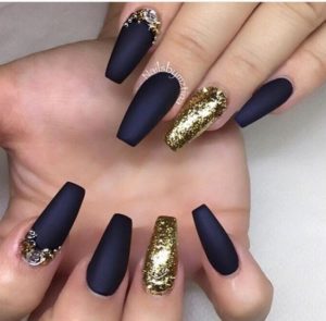 gold blue nail desins