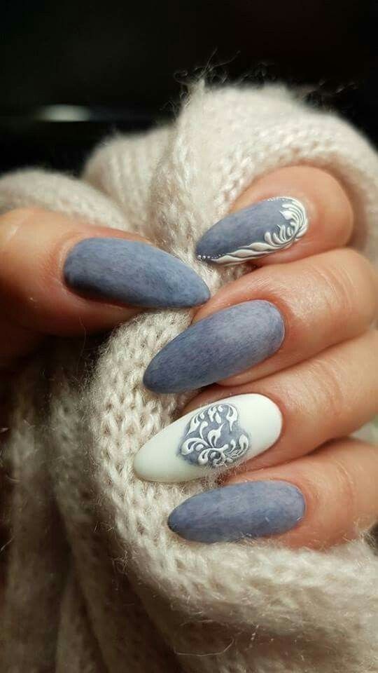 Matte gray and white nails