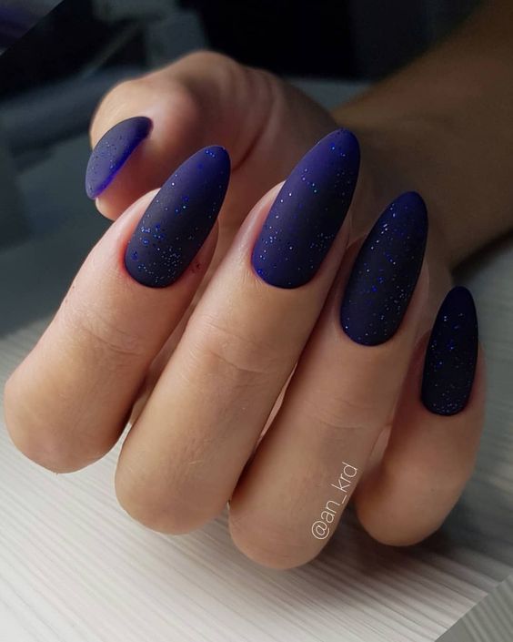 Matte navy blue base with glossy  spots