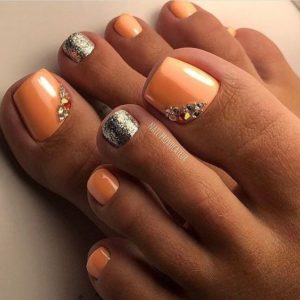 orange and shimmery toenails