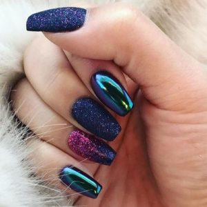 Colorful nails with shimmer and metallic nail polish