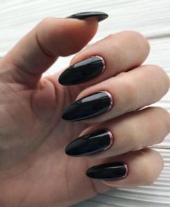 black oval nails with rose gold