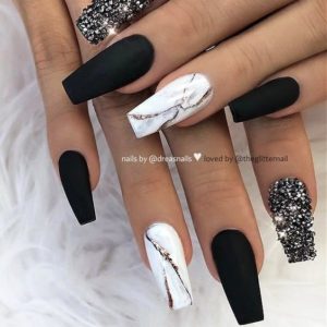 matte black marble acrylic nails coffin
