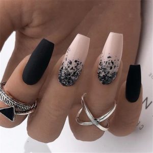 splattered black acrylic nails coffin