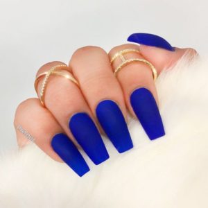 bright blue solid acrylic nails coffin
