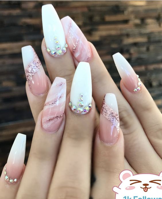 marble pink white coffin nails