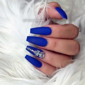 matte blue diamond nails