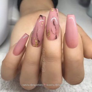 black nude marbling acrylic nails coffin