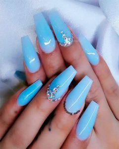 rhinestones blue acrylic nails coffin