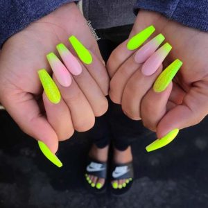 neon ombre coffin acrylic nails