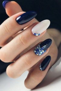 blue gems on accent nails