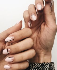 polish on half nail only with linear detail