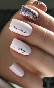 modern calligraphy on accent nails
