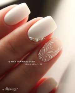 white delicate nail art
