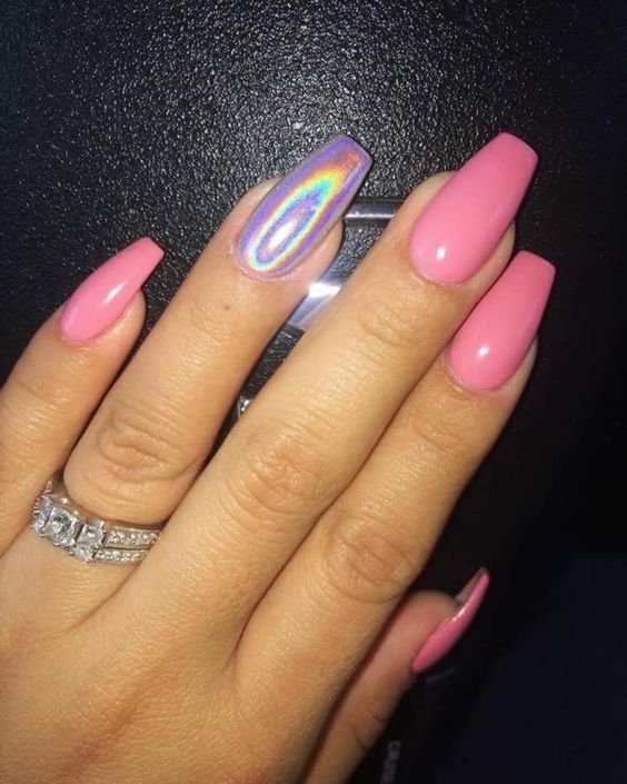 holographic nail polish on accent nail
