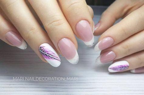 Feather nail art on accent nail