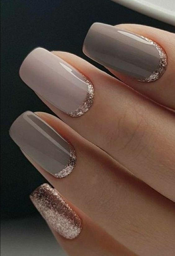 Grey nails with Rose gold edges