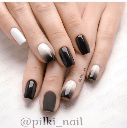 white to black ombre on accent nails