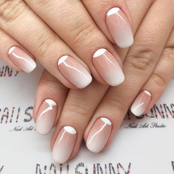 Nude ombre with white Nail Beds