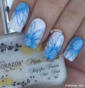 stamped blue flowers