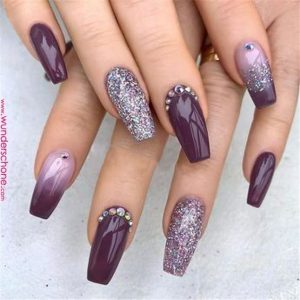 purple glitter acrylics